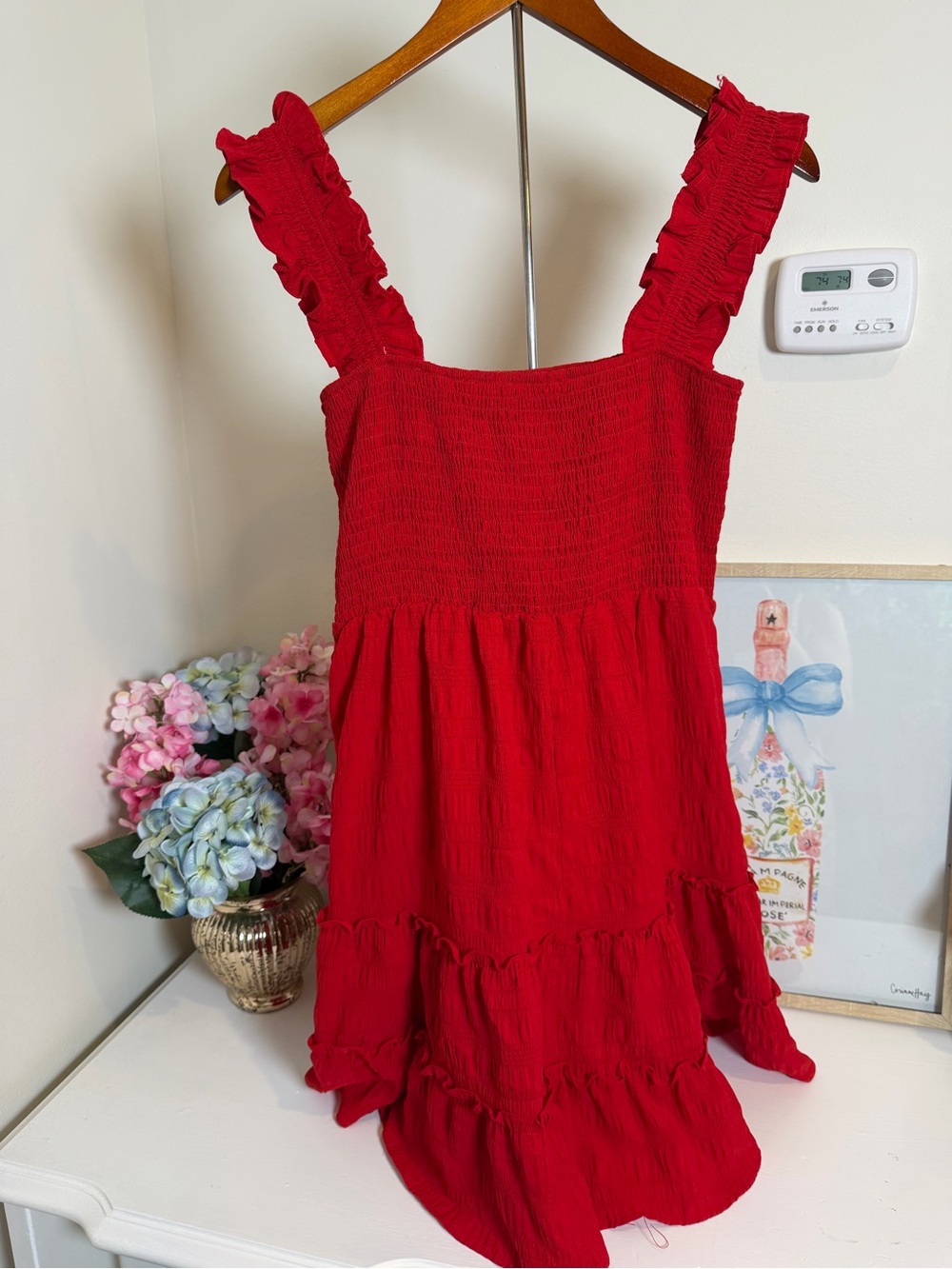 💃 LimeLush Vibrant Red Smocked Tiered Sun Dress - Size L